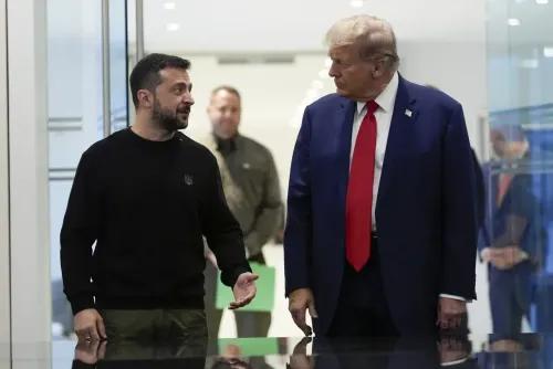 اجتماع بين الرئيس الأوكراني زيلينسكي ودونالد ترامب، حيث يتبادلان الحديث حول قضايا الحرب في أوكرانيا والتعاون الأمني.